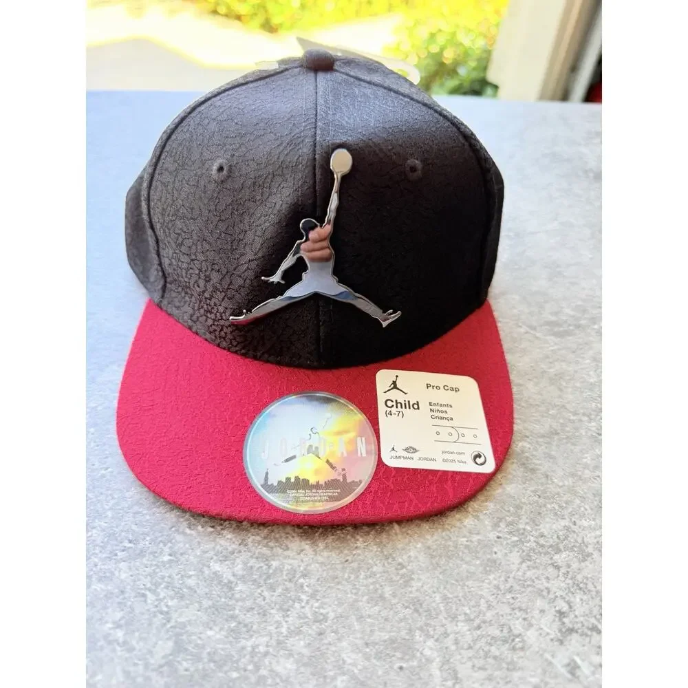 Air Jordan Hat Elephant Print Youth Child 4-7 Snapback Black Red Hardware Logo